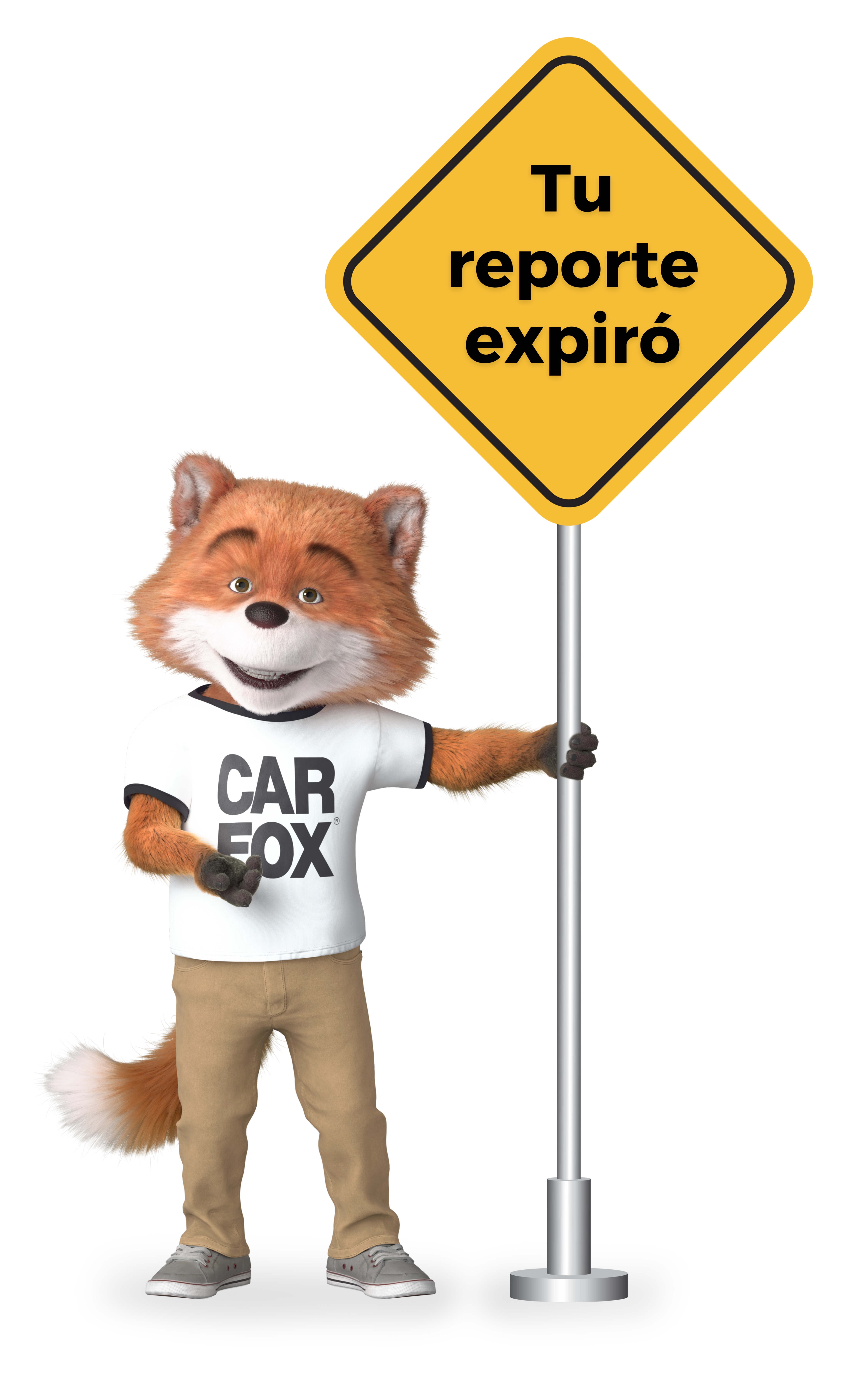 Car Fox con una señal de tránsito indicando que el reporte está vencido